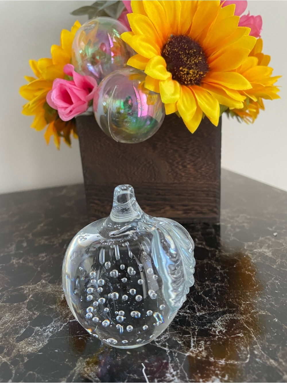 Stunning Art Glass Small Apple Paperweight with Bullicante Controlled Bubbles